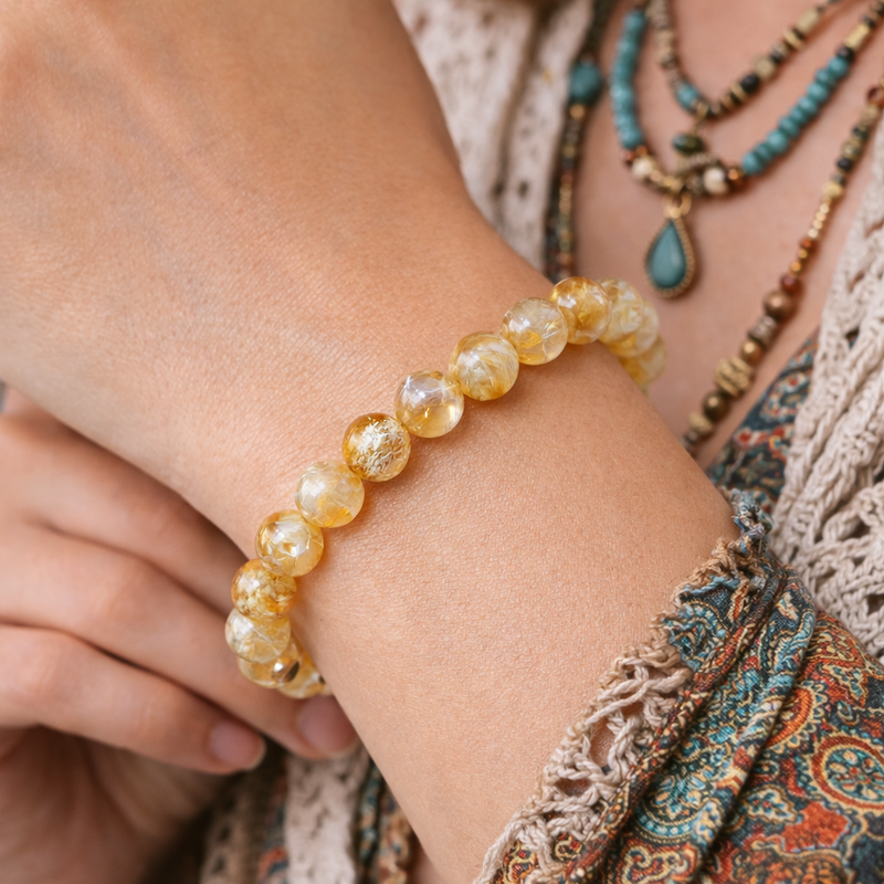 Citrine Crystal Bracelet 8mm 18cm worn by a lady