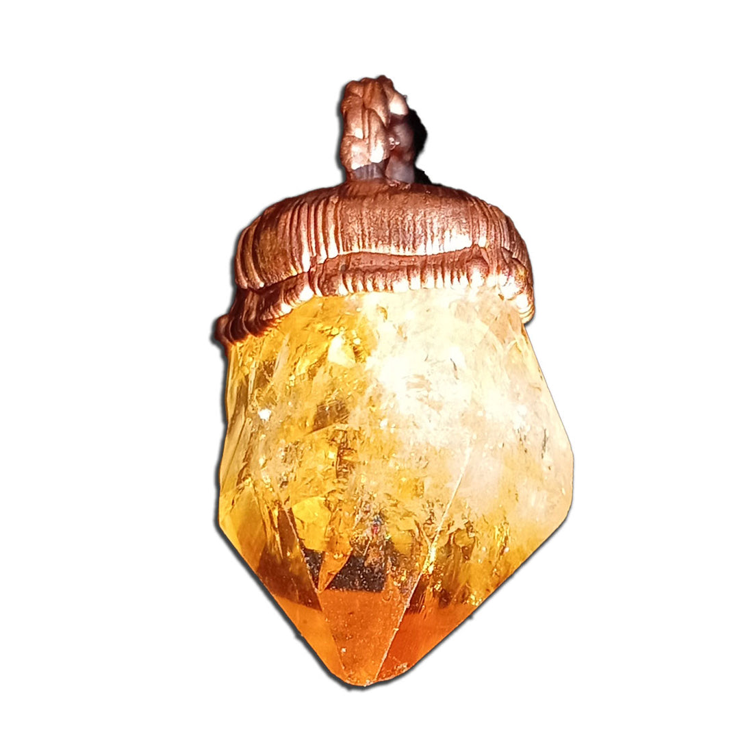 Citrine Crystal Pendant with Copper Cap – Heat-Treated Gemstone for Abundance and Confidence