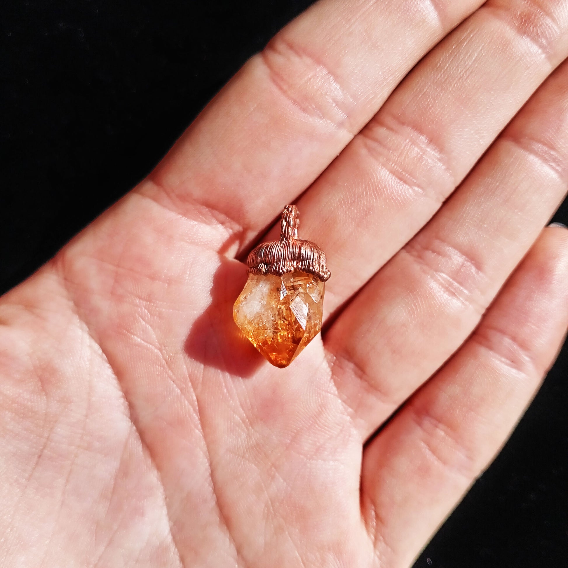 Citrine Pendant in Hand – Small Golden Gemstone for Solar Plexus Chakra Activation