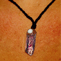 Brandberg Amethyst and Rainbow Moonstone Crystal Pendant