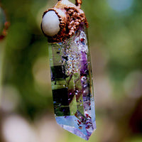 Brandberg Amethyst and Rainbow Moonstone Crystal Pendant