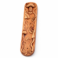 Close up of carved mushroom detail on wooden incense holder – handcrafted spiritual incense burner design