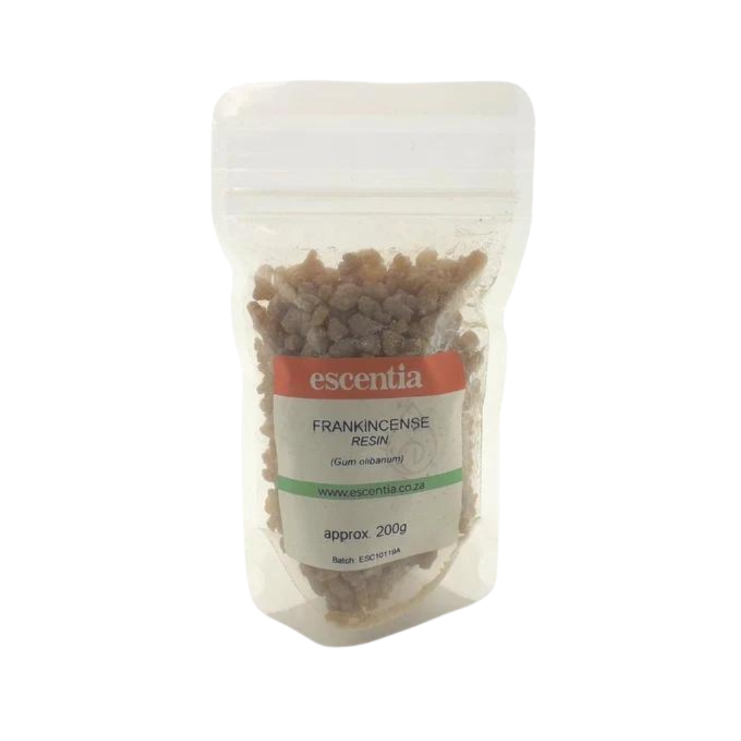 Frankincense resin granules in golden hues