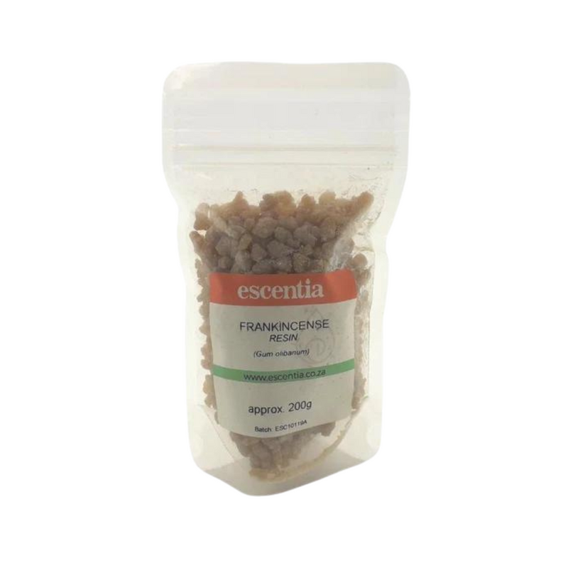 Frankincense resin granules in golden hues