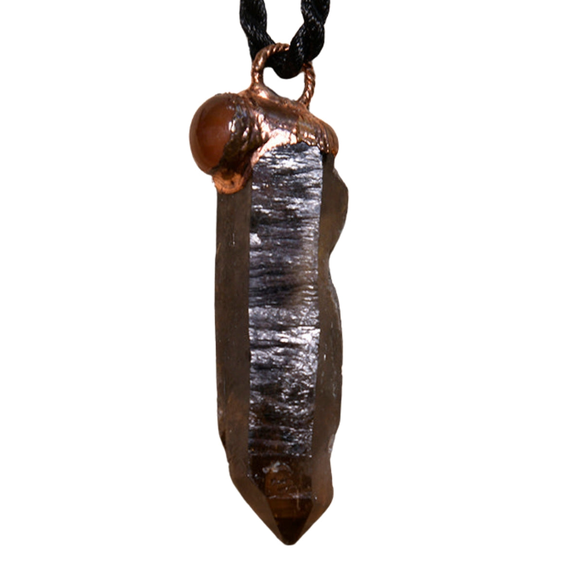 Front View of Smoky Quartz Wand Pendant with Carnelian Accent – Empowerment Jewellery