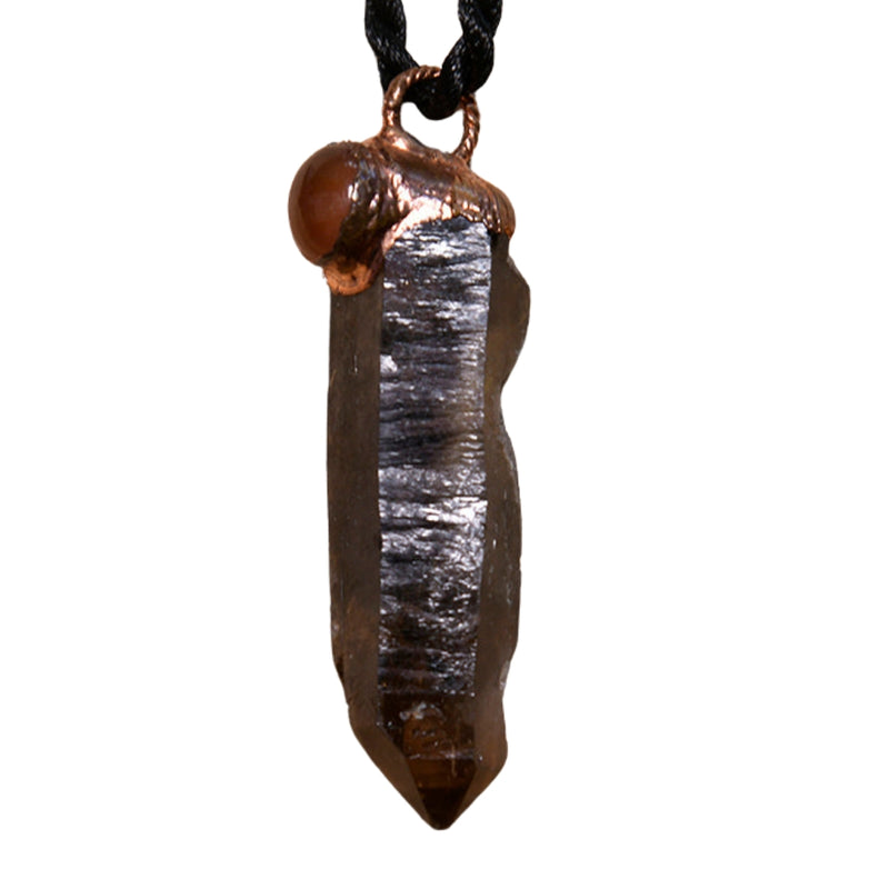 Front View of Smoky Quartz Wand Pendant with Carnelian Accent – Empowerment Jewellery