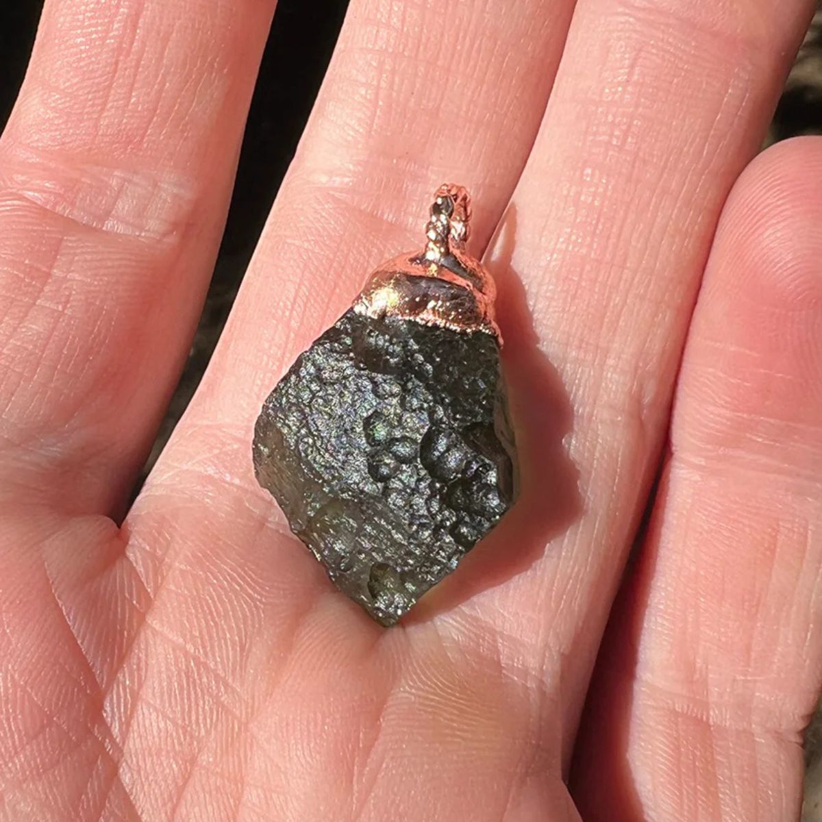 Genuine Moldavite Pendant in Hand – Perfect for Spiritual Healing