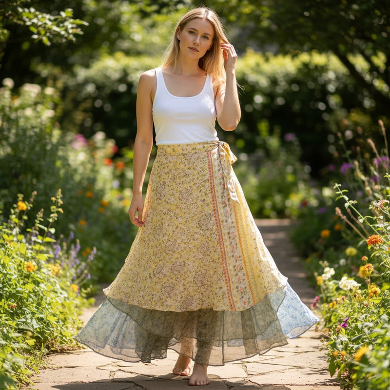Sunlit Tides Silk Wrap Skirt