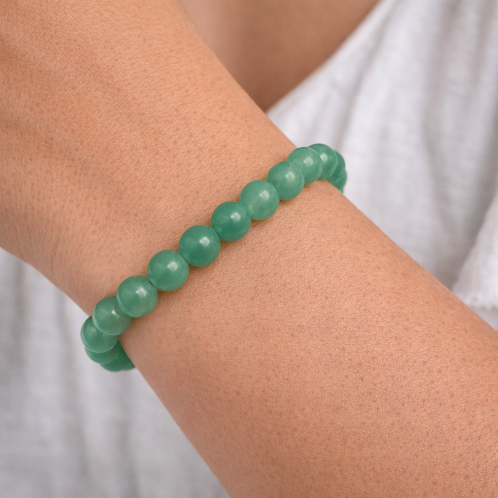 Green Aventurine Crystal Bracelet 8mm – Natural Abundance Intention Jewellery 18cm Elastic