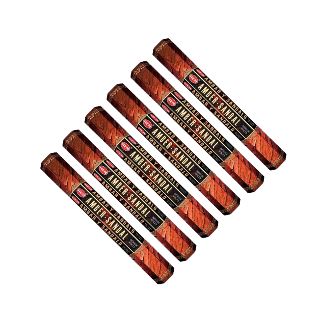 HEM Amber - Sandal Incense Sticks - Hex Box (6 pack - 20 Sticks each)