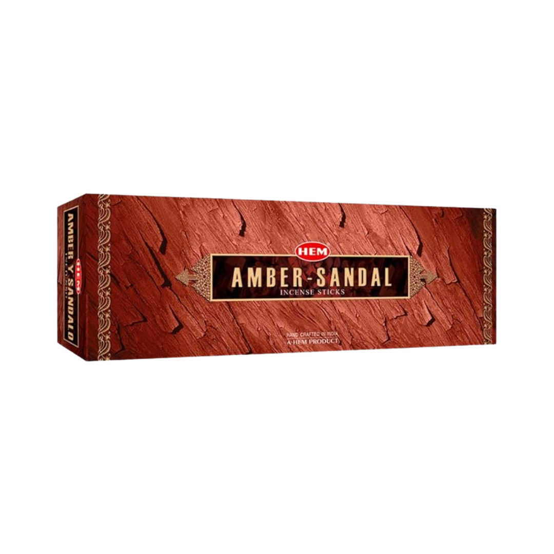 HEM Amber - Sandal Incense Sticks - Hex Box (6 pack - 20 Sticks each)