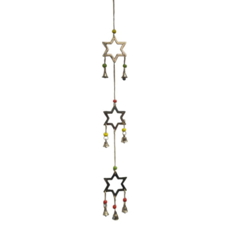 Hanging Windchime: Brass Stars with Bells & Beads