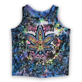 Hand-painted cosmic cannabis leaf tie dye tank 