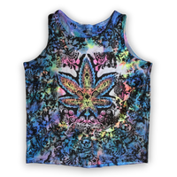 Hand-painted cosmic cannabis leaf tie dye tank 