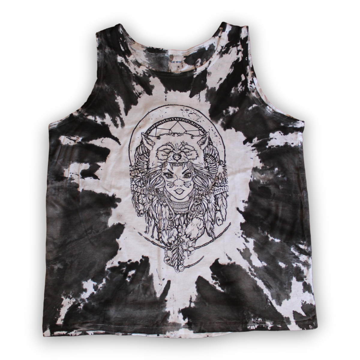 Monochrome wolf hand-drawn tank top 