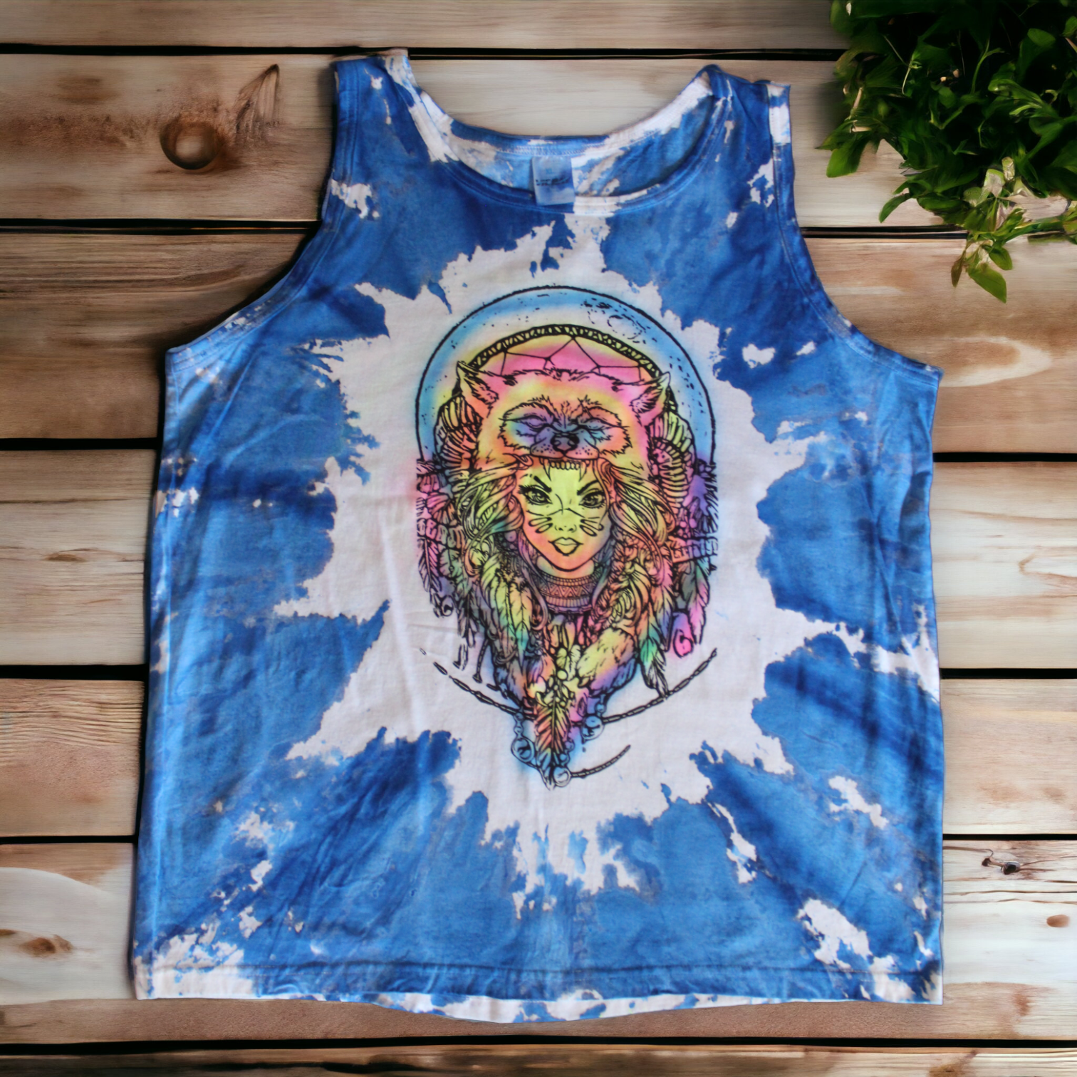 Artisan crafted wolf design tank top