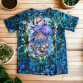 Vibrant space-inspired tie dye tee with mushroom design