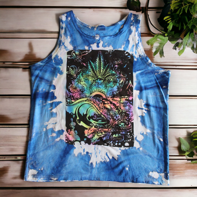 Stellar artisan design cannabis tie dye tank top