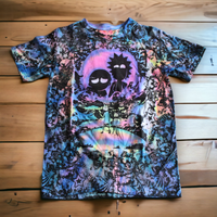 Interdimensional Blue Tie Dye Tee with Cartoon Characters