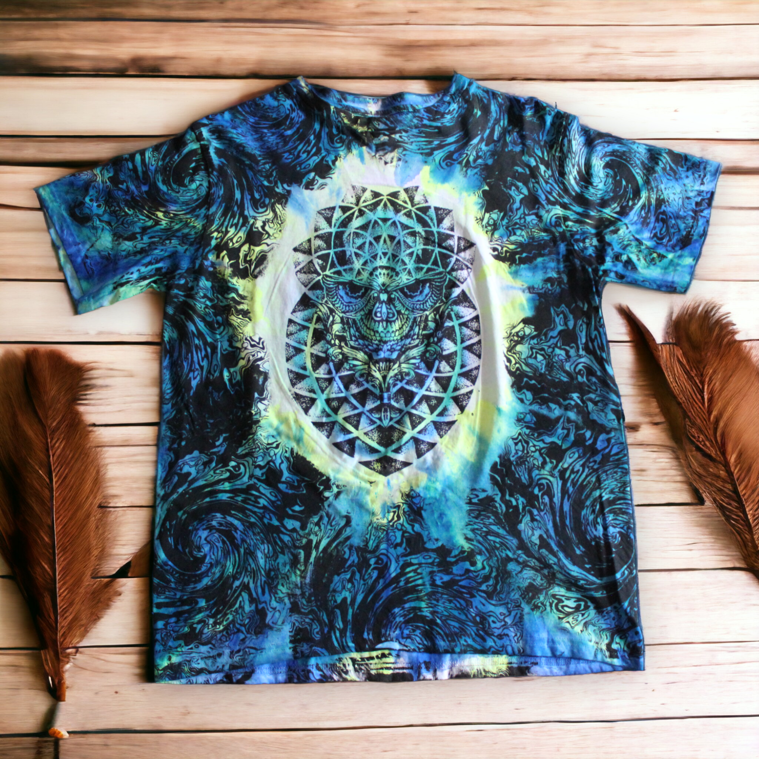 Handcrafted blue tie dye skull tee