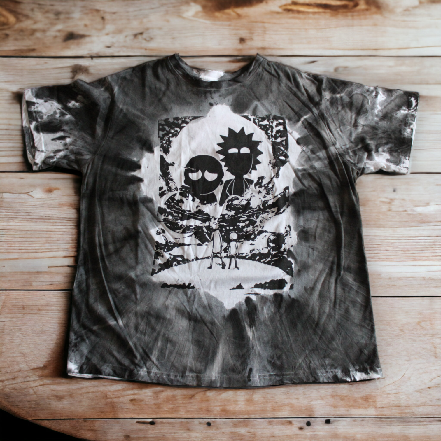 Monochrome Rick & Morty Tie Dye Cotton Shirt 