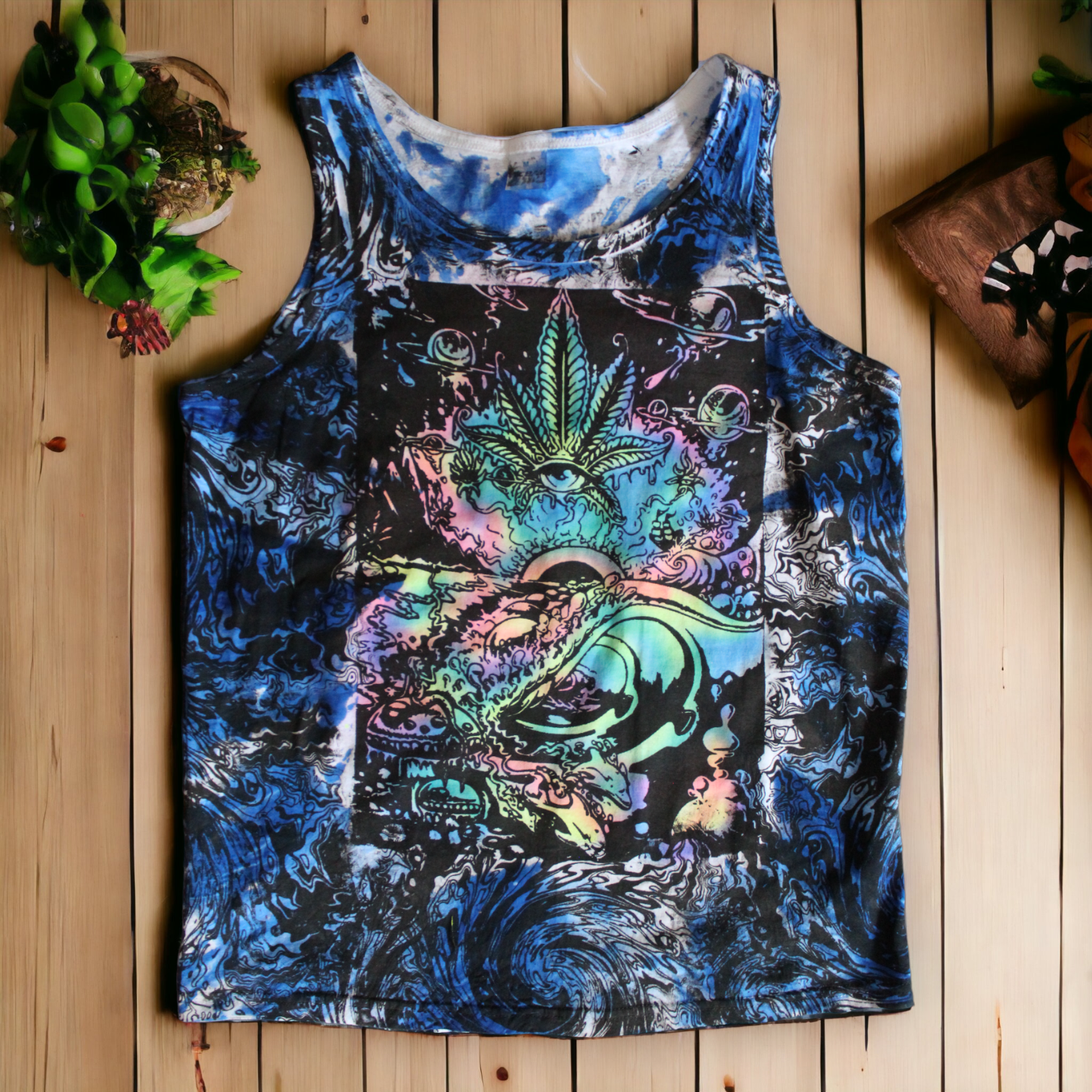  Artisan crafted psychedelic tie dye cannabis top