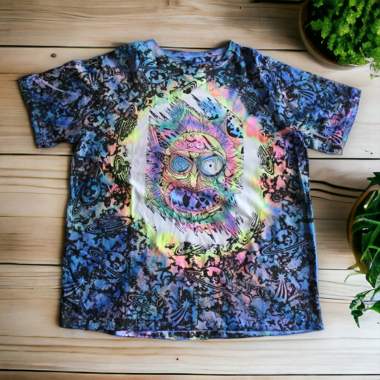 Vibrant Blue Men's Tie Dye T-Shirt with Cartoon