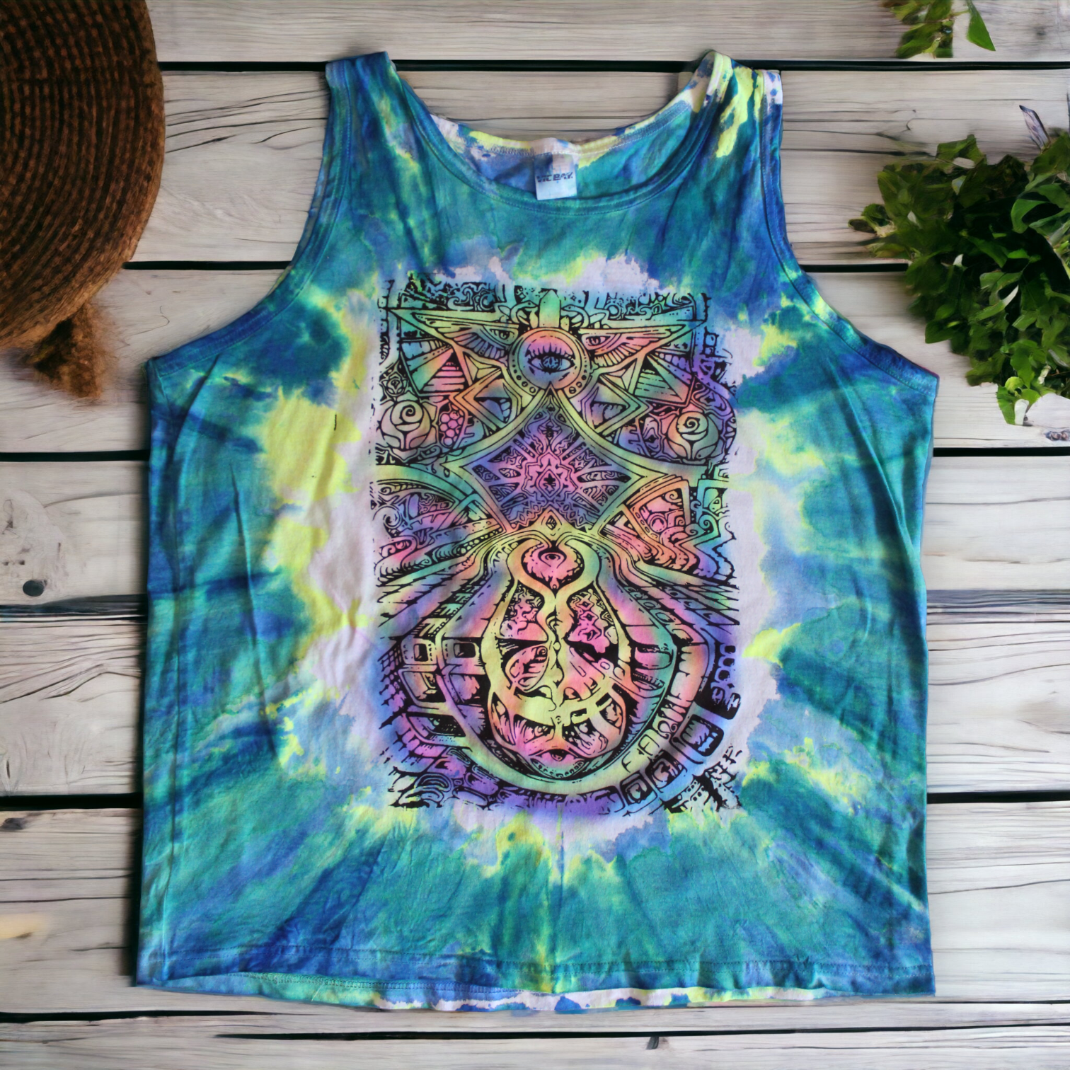 Green and blue tie dye tank