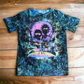 Space Inspired Tie Dye T-Shirt with Cartoon Silhouettes