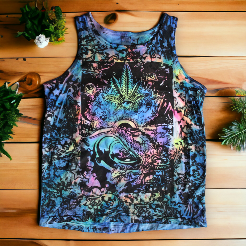  Ethereal artisan cannabis leaf tank top