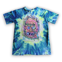 Blue and yellow tie dye sci-fi shirt