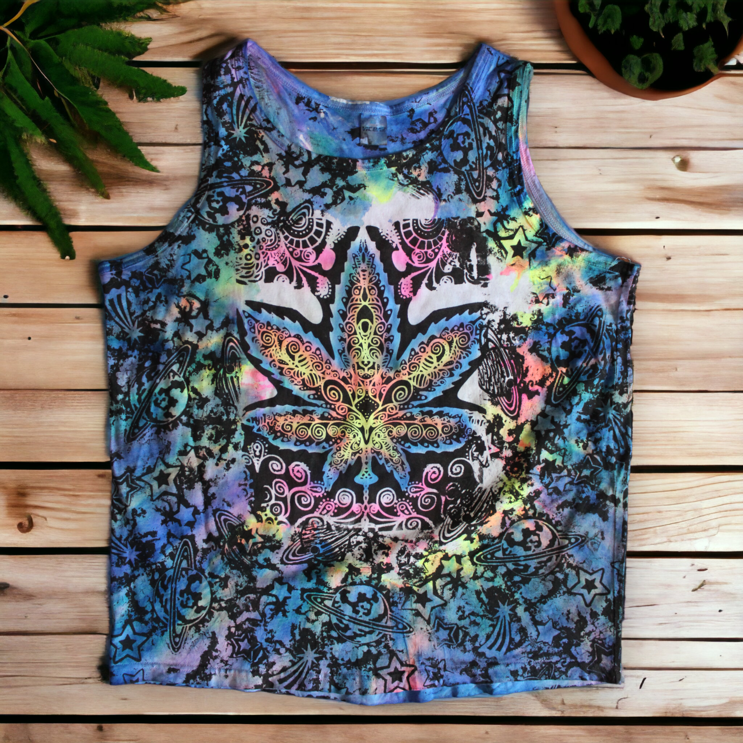 Artisan crafted cannabis tie dye top