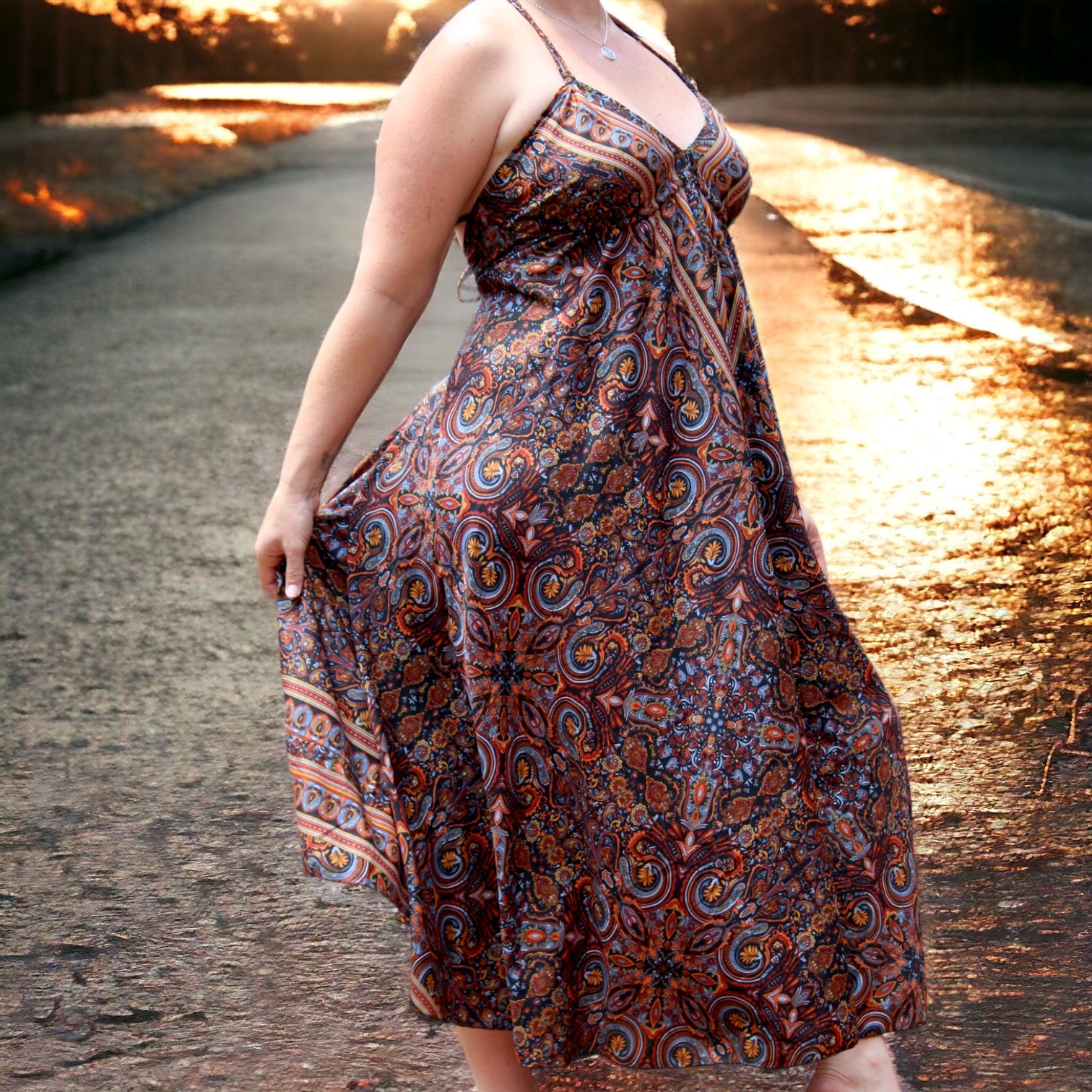 Elegant Rustic Radiance Boho Maxi Silk Dress for Women - Bohemian Style in Cape Town and Gauteng, South Africa