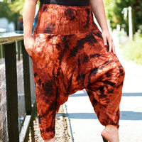Fiery Fusion - Boho Tie-Dye Harem Pants Fiery Fusion Boho Tie-Dye Harem Pants: Secret Sense's Bold Expression  Fits sizes M to L