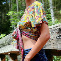 Sun-Kissed Silk Wrap Shirt - Short Sleeve Sun-Kissed Silk Wrap Shirt: Secret Sense's Radiant Charm  Fits sizes S to M with ease