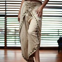 Beige Embroidered Boho Pants