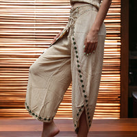 Beige Embroidered Boho Pants
