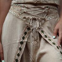 Beige Embroidered Boho Pants