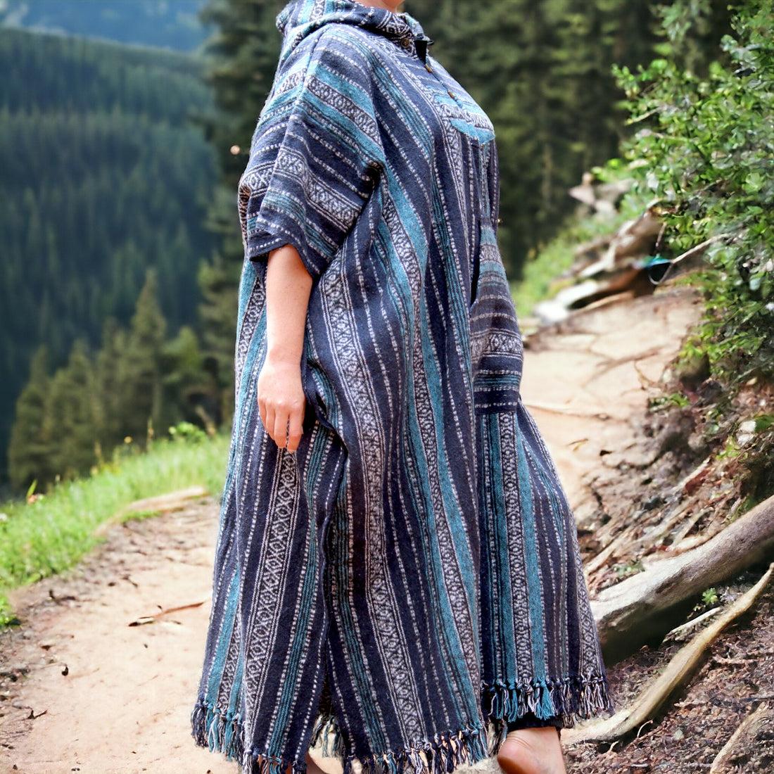 Blue Full-Length Poncho