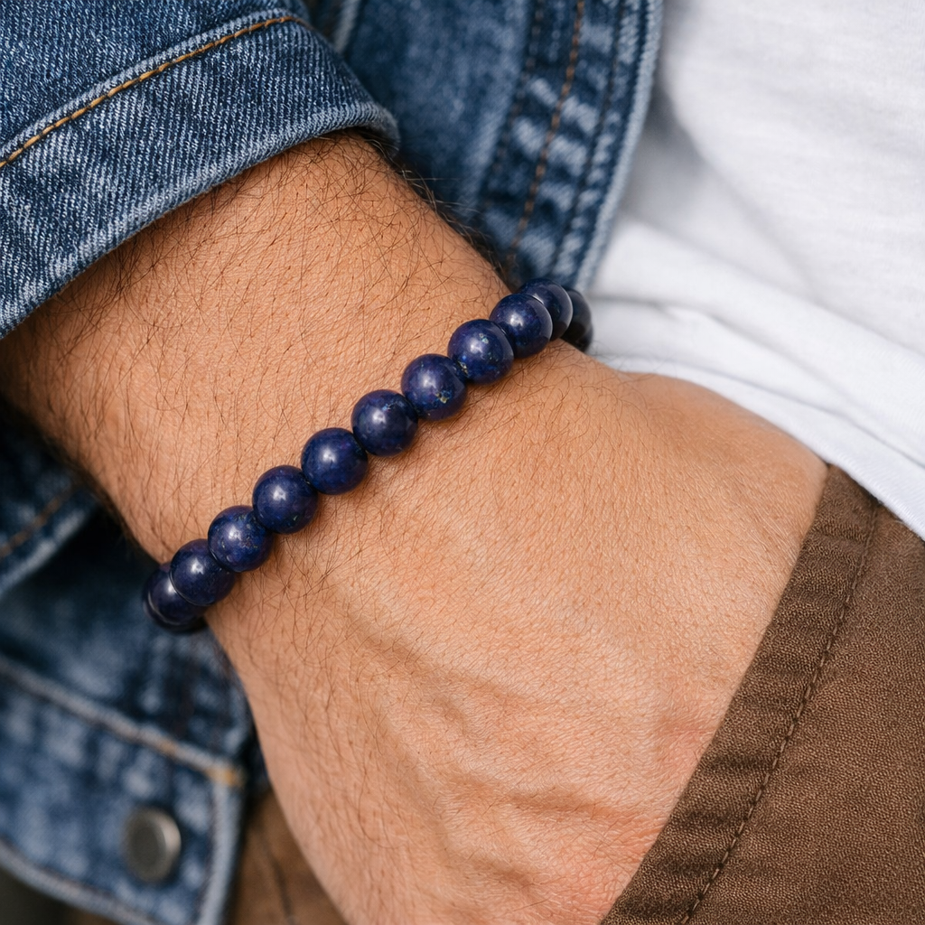 Lapis Lazuli Crystal Bracelet 8mm – Natural Blue Intention Jewellery 18cm Elastic