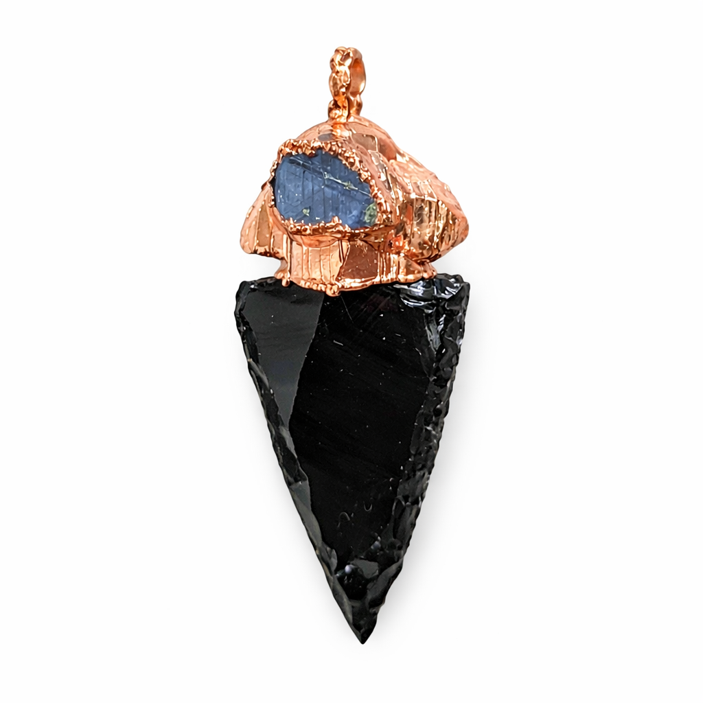 Obsidian Crystal Arrowhead paired with a Sapphire capstone Crystal Pendant - South Africa