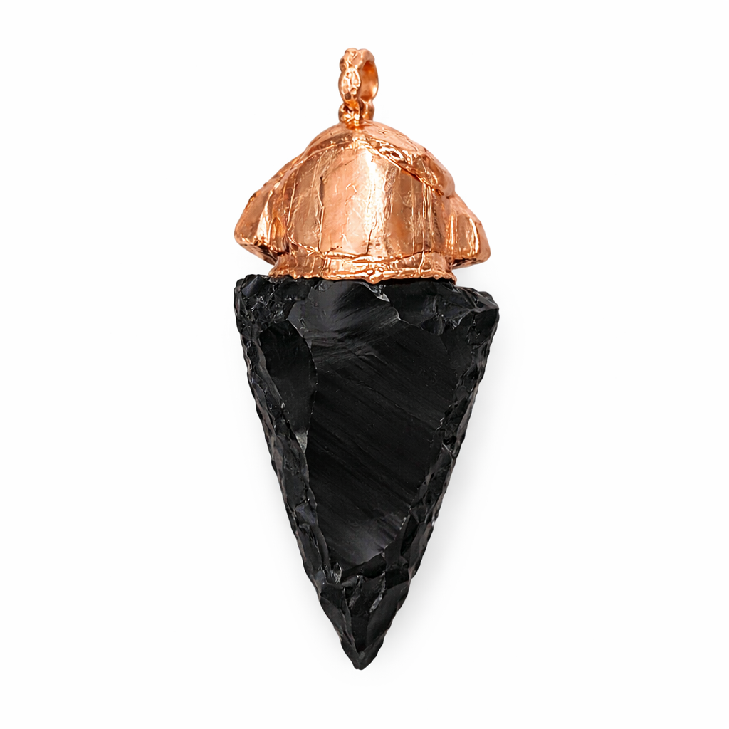 Obsidian Crystal Arrowhead paired with a Sapphire capstone Crystal Pendant - South Africa