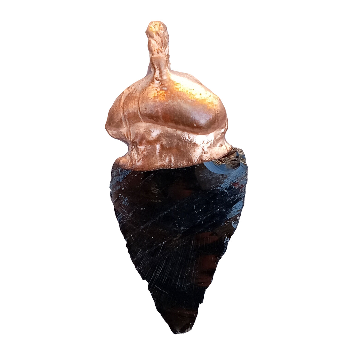 Elegant obsidian arrowhead pendant against a white background.