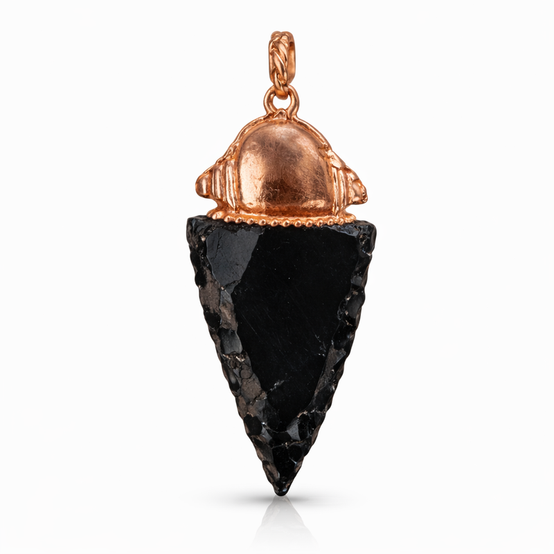 Obsidian Arrowhead Pendant with Blue Kyanite Capstone – Protection & Alignment back