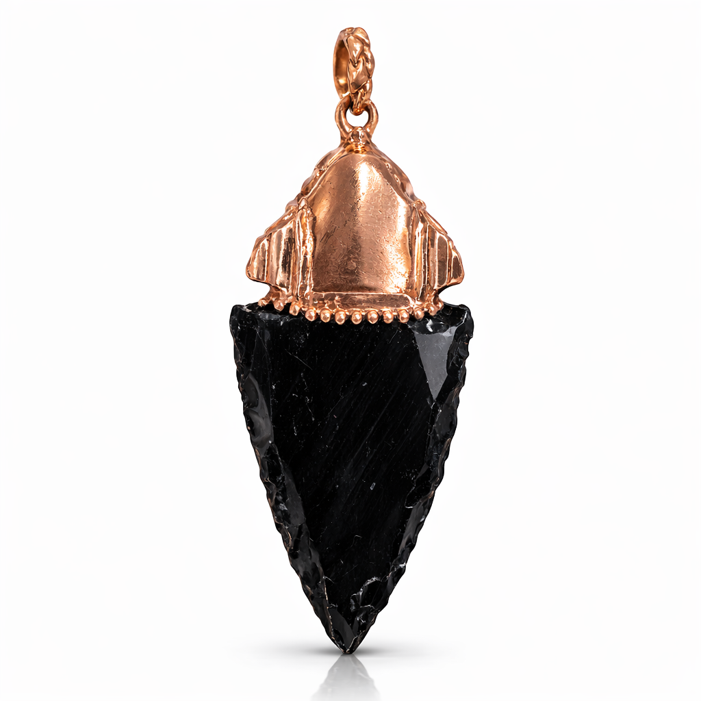 Obsidian Arrowhead Pendant with Emerald Capstone – Protection & Heart Alignment