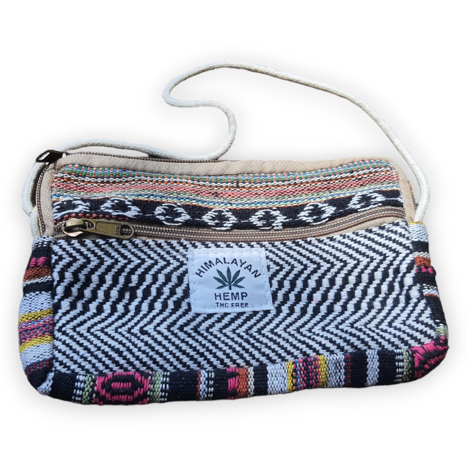Himalayan Hemp Rectangle Bag with Traditional Patterns and Secure Zipper