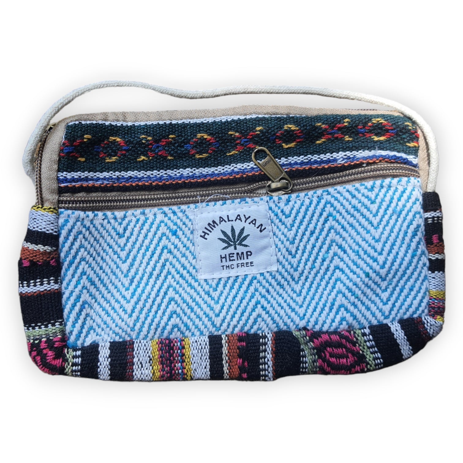 Himalayan Hemp Rectangle Bag with Traditional Patterns and Secure Zipper