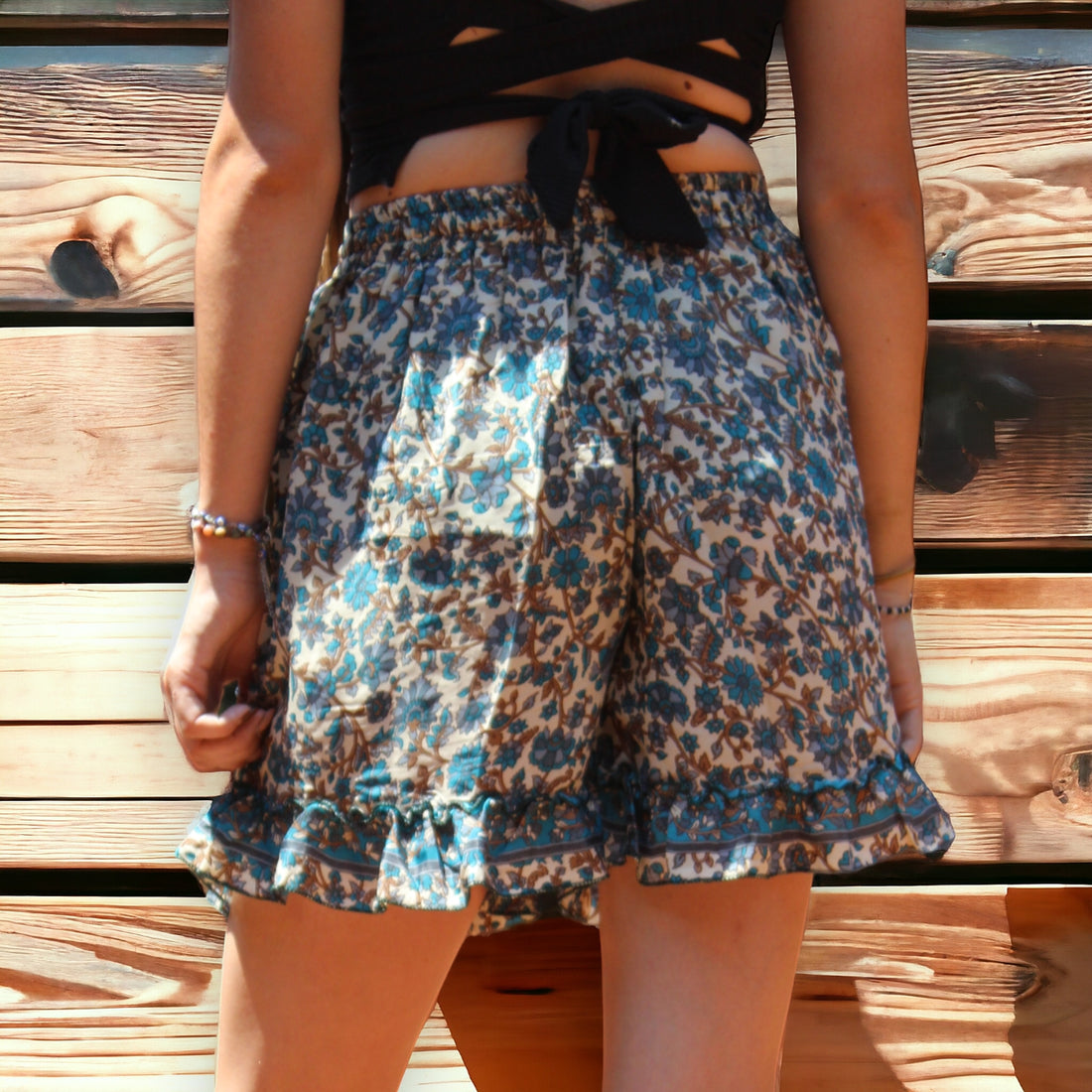 Azure Mirage Boho Silk Shorts
