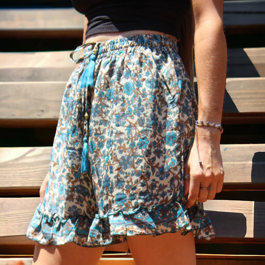 Azure Mirage Boho Silk Shorts