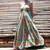 Aqua Paisley Boho Maxi Silk Dress - Luxurious Bohemian Style for Women in Cape Town and Gauteng, South Africa
